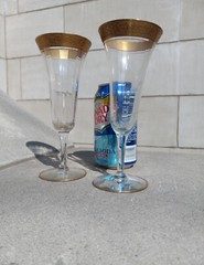 Pair Tiffin-Franciscan Rambler Rose Champagne Flutes 6.75″