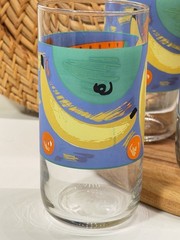 Vintage 1980s Set of 4 Fruit Pattern Drinking Glasses Pastel Mat 475ml