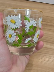 VTG Libbey Glass White Daisy Juice Glass Yellow Rim MCM Replacement