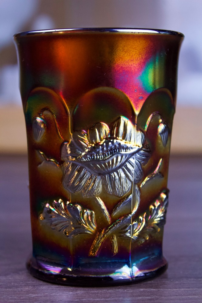Northwood Carnival Glass Oriental Poppy Tumbler Iridescent