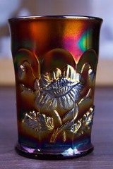Northwood Carnival Glass Oriental Poppy Tumbler Iridescent