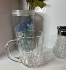 2 Diamant Cristal D’Arques-Durand Crystal Glass Coffee Mugs W/sugar dispenser