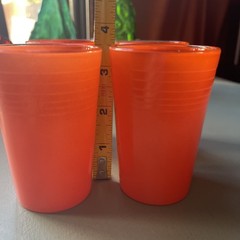 4 Vintage Hazel-Atlas Moderntone Orange Platonite Juice Glasses 3.5″ – c. 1940s