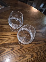 Pair Vtg HEAVY Galway Crystal Cognac Brandy Snifter Etched Swirl Glass 5” OLD
