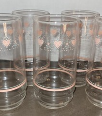 Vtg Corelle Coordinates FOREVER YOURS Set Of 8 16oz Glasses Pink Country Hearts
