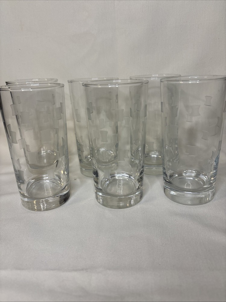 Vintage Libbey Windsor Etched Highball 12oz Drinking Glasses 5.5” H , Set of 6