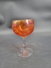 Vintage Iridescent Tangerine Glass Wine Glass with Long Stem 6.5″ Tall