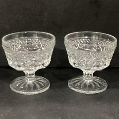 Anchor Hocking Wexford Wine Glasses Diamond Cut Pattern Pressed Glass set of 2