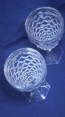 Unmarked Clear Glass Stemmed Goblets, Hexagonal Bases, Set of 2