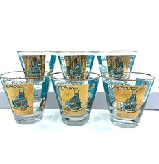 Vintage MCM Libbey Rocks Glasses Steamboat Southern Comfort Turquoise 22K 6 pc