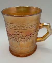 Antique FENTON Marigold Carnival Glass ORANGE TREE Mug 3.5″ Tall 8oz