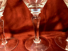 Vintage Etched with Fern Leaves and circles Tall Water Wine Goblets Set of 4