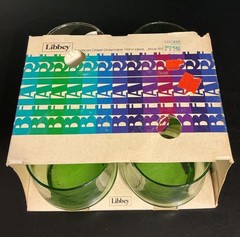 NOS Vintage Libbey Belaire Olive Green Flat Juice Rocks Glasses Tumblers Set 4