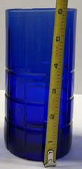 Set of 4 Anchor Hocking Tartan Cobalt Blue Flat Iced Tea Tumblers Vintage 6 1/8″