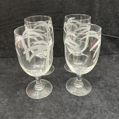 Fine Set Of 4 Rolf Etched Palm Tree 7” Footed Ice Tea / Water Glasses USA