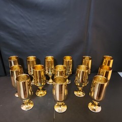 Vintage Gold Banquet Chalice Set 14 Hollywood Regency Goblet 7.5″ Party Event