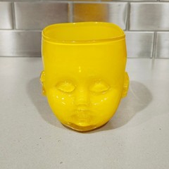 Oliver Doriss Hand Blown Glass Baby Head Cup Tumbler Votive Candle Holder Yellow
