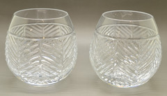 RARE RALPH LAUREN HERRINGBONE CRYSTAL ROLY POLY ROCKS GLASS SIGNED SET OF 2