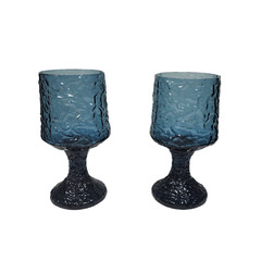 2/Set VTG 1970s Lenox Impromptu Wine Glass Goblet Crinkle Glass Dark Blue