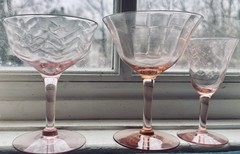 Lot of 3 Pink Blush Glasses Champagne/ Cordial