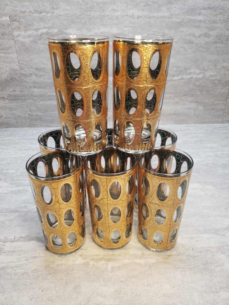 Vintage Pisa 22 Karat Crackled Glass Highball Tumbler by Culver