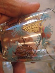 Libbey David Douglas Turquoise & Gold Pinecone Carafe & 10 Lowball Glasses 6oz