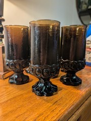 6 Vintage Tiffin Mid Century Dark Amber Heavy Art Glass Drink Tumblers