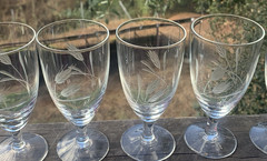 Vintage Etched Wheat Clear Glass MCM Crystal 4.75″ H Glasses Set-5 Cordial 4 oz