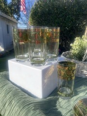 Cera Glass 22K Golden Grapes Green Highball Glasses (6) Well Priced!