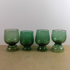 Lot of 4 Empoli Green Italian Art Glass Footed Tumblers Goblets Italy VGC MCM