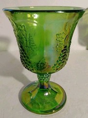 Set Of Four Perfect Indiana Glass Goblet Iridescent Green Carnival Grapes 5.25″