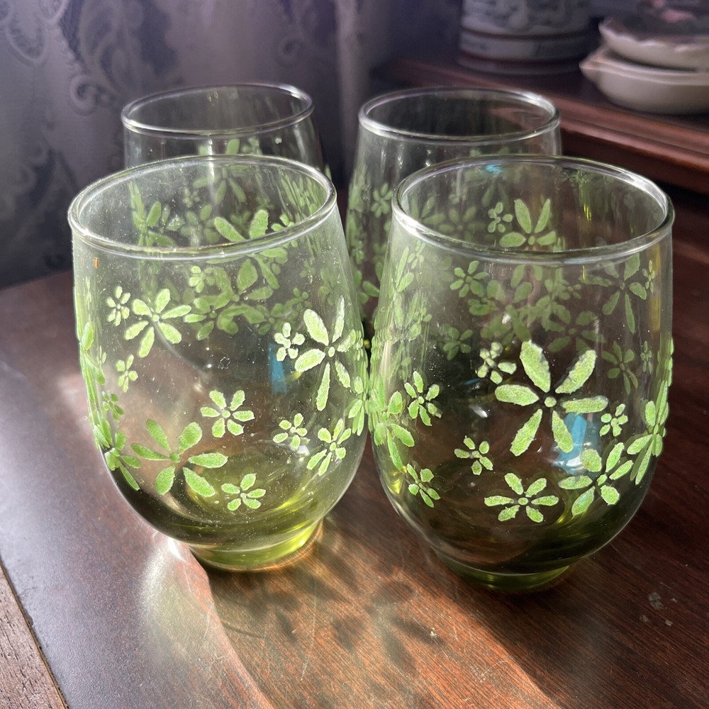Libby Mint Bouquet Water Cooler Tumblers Set(4) 1966 -4.75 Inch