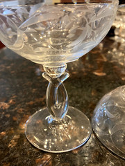 R4 Pair Vintage Antique Heisey Moonglo Crystal Clear Low Sherbet Stem 1540