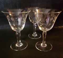 (3) Vintage Etched Dots & Leaves Cordial Glasses