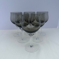Vintage Sasaki Coronation Smoke Wine Glasses Set of 6 Smokey Gray 6 1/2″