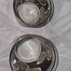 Pair of Vintage Libbey Black Textured 22k Gold Coin MCM Rocks Glasses