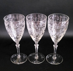 Libbey Rock Sharpe 2011-2 Crystal Water Goblets 7 3/4″ Etched Floral – Set of 3
