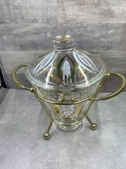 Fred Press Ice Bucket Candy Jar Glass with Brass Handled Caddie Holder & Lid