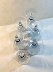 VTG Blue Iridescent Lustre Wine Cordials W/Clear Bulbous Stem 4” Tall ~ Set Of 6