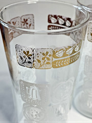 Vintage Glass Tumblers Set Of 4 Gold/White Anchor Hocking 8 Oz MCM