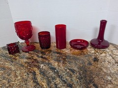 Vintage Fenton Ruby Red Madonna Inn Wild Rose Water Goblet And Red Glass Lot