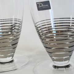 Daum France 6 Goblet Set 5″ Glasses Silver Stripes SIGNED RARE 8 Ounces