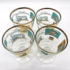 4 Libbey MCM Barware cocktail Glasses, Turquoise And Gold Pedestal, 1 Jigger