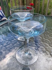 2 Sasaki Harmony Azure Blue Champagne/Tall Sherbet Glasses VTG MCM Barware 70s