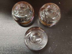 Set of 3 VTG CERA Gold Purple Pear Fruit MCM Barware 5oz Bourbon Whiskey Glasses