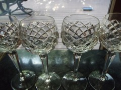(4) Wine Hocks Glasses 7-1/2″ cut criss cross diamond crystal panel facet stem