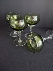 Vtg Sasaki Coronation Green Crystal Wine Glasses (4) Twisted Stem #2