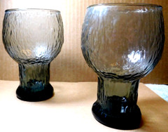 Indiana Glass~Grey Glacier Clear Entertainment 2 Vtg. Clear Black Water Goblets