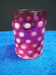 Hobbs Northwood Opalescent Glass Cranberry Coin Dot Tumbler Victorian Antique