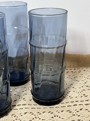 4 Libbey BAMBOO BASH Blue Optic 6.75″ Drink Glass Highball Ice Tea Tiki Tumbler